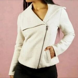 CAbi Cream Leather Moto Jacket Asymmetrical Design